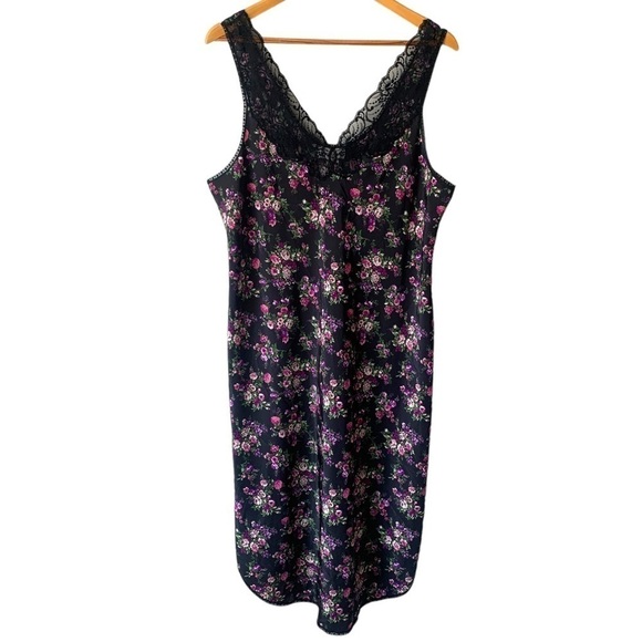 French Maid Vintage Black Floral Lace Slip Dress Women's Large Purple Whimsigoth - Picture 1 of 9